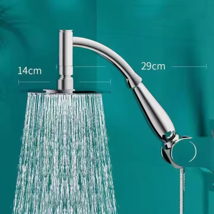 Cabezal de ducha de lluvia de alta presión, extensión de ducha curva cuadrada grande, acero inoxidable - 1