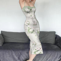 BUNO-Vestidos de invitados de boda para mujer, fiesta de noche elástico para Vestido de satén, traje Floral elegante para Festival y Club nocturno, verano - details 12
