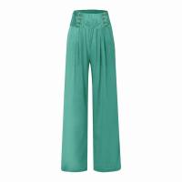 Pantalones largos sueltos de lino y algodón de pierna ancha para mujer con cintura elástica informal de primavera y verano - details 23
