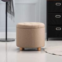 Otomana de almacenamiento de lino acolchada redonda de 45 cm, taburete puf con almacenamiento (beige) - details 5