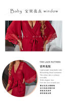 Camisón sexy de gasa con encaje y parches, bata exterior transparente para mujer - details 3