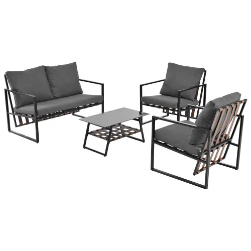 Conjunto de Muebles de Jardín para 4 Personas Sofá, Mesa de Café, Cojines - 1