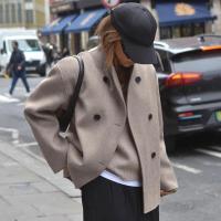 Chaqueta Vintage marrón con cuello en V para mujer, ropa de abrigo para ir al trabajo, estilo callejero a la moda, Otoño e Invierno 2024 - details 5