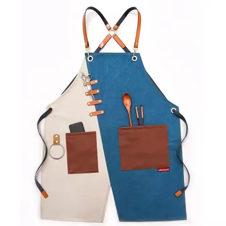 Delantal de lona para hombre y mujer, ropa de trabajo para camarero, restaurante, barbería, panadería, cafetería, jardinería, carpintero - 1