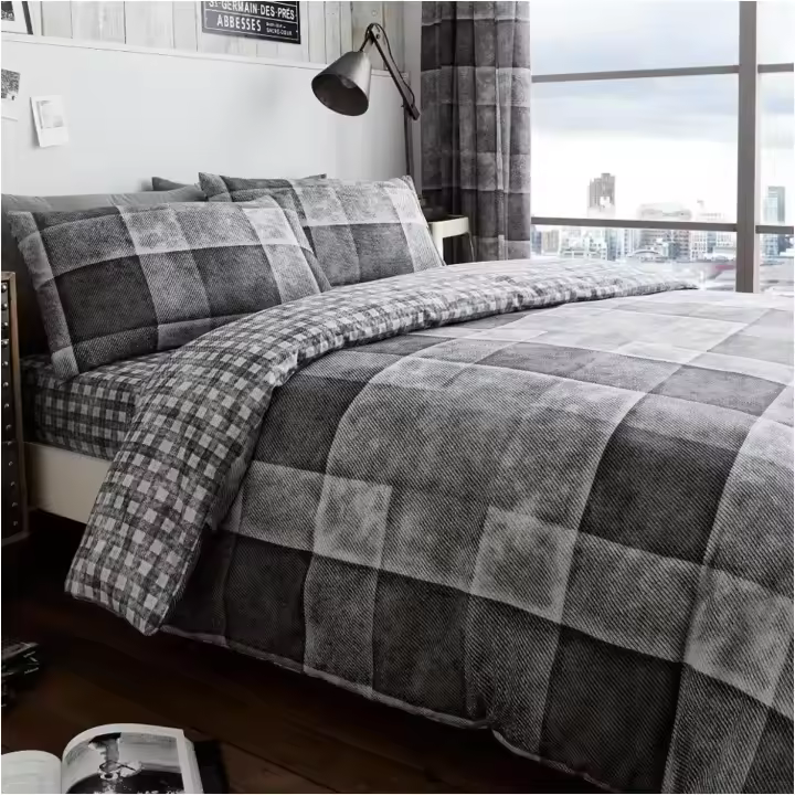GC GAVENO CAVAILIA Denim Check Lujoso Juego de Cuadros de Mezclilla edredón y Funda de Almohada, poliéster y algodón, Gris, Individual, polialgodón, Rey, King (230 x 220cm) - 1