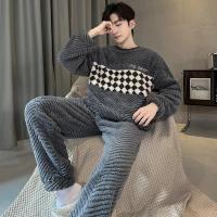 Pijamas de lana Coral de otoño e invierno para hombre, conjunto de piel gruesa y de terciopelo cálido para jóvenes, franela grande, invierno - details 7