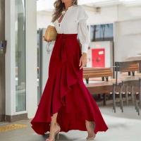 2024 Falda larga deformada con dobladillo con volantes y cintura informal elástica para fiesta de graduación de sirena para mujer - details 3