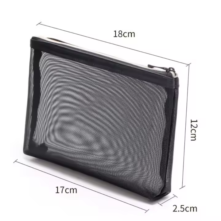Bolsa de maquillaje de malla a prueba de polvo, bolsa de nailon transparente portátil para brochas de maquillaje, bolsa de almacenamiento de gran capacidad con cremallera, viaje - 1