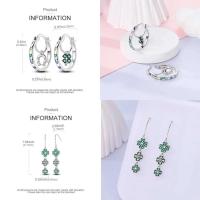 Pendientes colgantes de trébol de la suerte para mujer, plata pura, piedra Original, circón, herradura, verde de cuatro hojas, joyería de fiesta - details 14