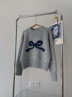 Suéter Rou combinado con lazo gris, ropa suave para mujer - details 10