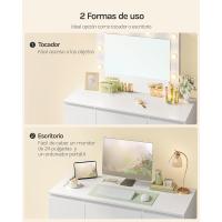 Tocador de Maquillaje con Espejo de Luz LED, Iluminación Regulable, con 7 Cajones, Tocador de Dormitorio con Espacio de Almacenamiento, 110x39,5x140,5 cm, Blanco, MB6099ws - details 5