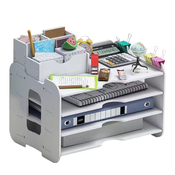 Organizador de escritorio de oficina para el hogar, estante de almacenamiento ordenado, soporte para documentos, oficina y escuela - 1