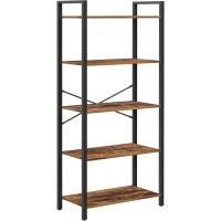 Librería de 5 Niveles, Biblioteca, Estantería para Oficina, Estudio, Sala de Estar, Dormitorio, 30 x 66 x 153 cm, Industrial, Marrón Rústico y Negro - details 0