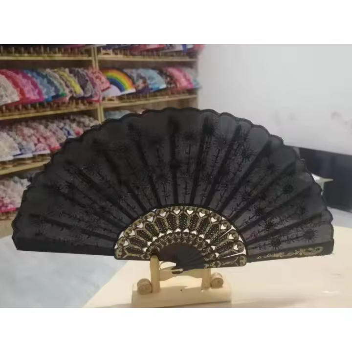 Abanico de plástico para manualidades, abanico de baile con lentejuelas gruesas, bordado a mano, estilo Vintage, 1 ud./5 uds. - 1