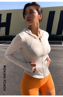 Chaqueta deportiva con capucha para mujer, con bolsillo suave y cremallera completa, para correr y Fitness, Moving Peach - details 2