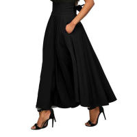 Faldas largas plisadas de cintura alta para mujer, falda de satén acampanada Vintage, Swing completo, informal, elegante, ajustada, para fiesta, otoño - details 3