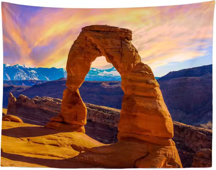 Tapiz de Arco de Utah Escenografía Natural de Atardecer Ideal para Dormitorio, Collegial, Sala de Estar Decoración Ligera y Elegante - 1