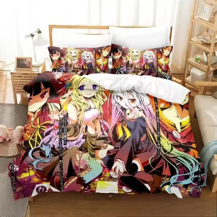 Juego de Ropa de Cama de Anime No Game No Life 3D Funda de Cama de Poliéster con Funda de Almohada para Hombres y Mujeres Tamaño Cama Lata Twin King - 1