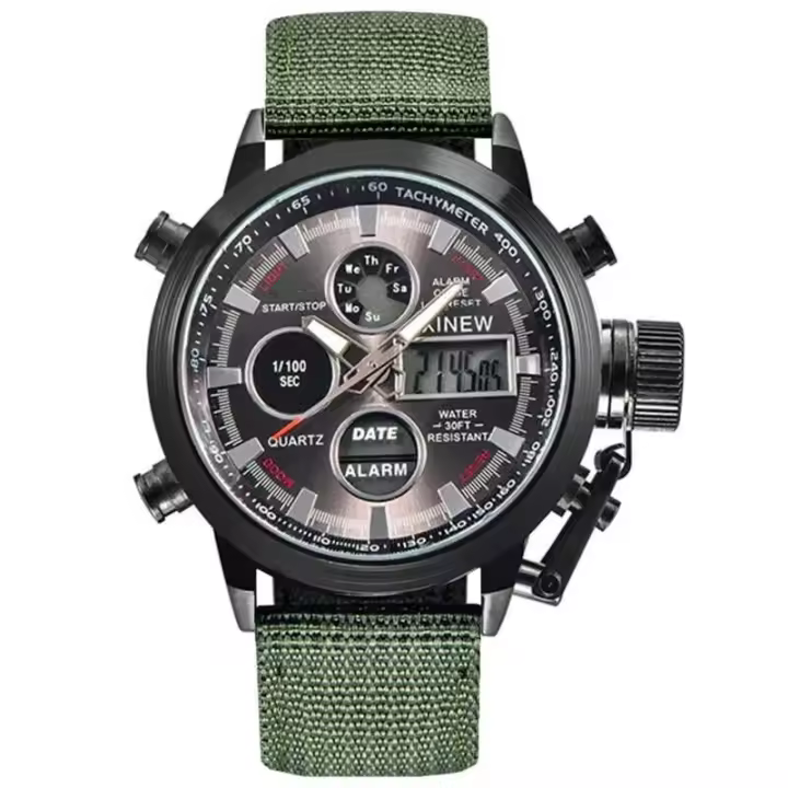 Reloj de Diseñador de Doble Tiempo Leten Reloj de Cronómetro Multifuncional con Banda de Nylon de Moda Reloj de Alarma para Hombres de Marca Grande - 1