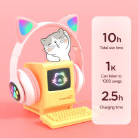 Auriculares inalámbricos con orejas de gato para niña y niño, audífonos con micrófono, estéreo de graves HiFi, ESport para juegos, RGB, Bluetooth, regalo compatible con tarjeta TF - details 1