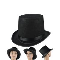 Sombrero de copa negro de lujo, gorra de caballero plegable, tela oscura, elegante, fiesta de Jazz, accesorio de disfraz - details 2