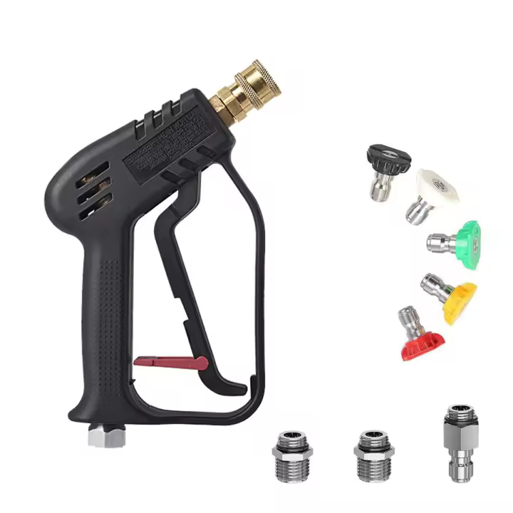 Boquillas de lavado a presión corta con entrada giratoria de 3/8 pulgadas, adaptador de M22-14mm y M22-15mm, disparador de lavadora a presión - 1
