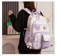 Mochila escolar para niñas adolescentes con diseño de conejo lindo, mochila de moda con contraste de colores, mochila fresca par - details 2