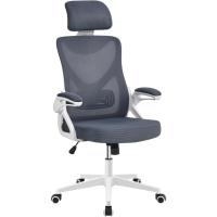 Silla de Oficina Ergonómica Ajustable Reposacabezas Giratoria Blanco Gris - details 0