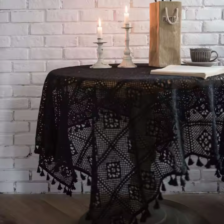 Tela de crochet rectangular gótica Ense negra, funda de toalla de piano, mantel circular, decoración de escritorio - 1
