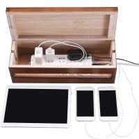Caja organizadora de cables de madera, Protector contra sobretensiones, rayas de alimentación, Color café - details 2