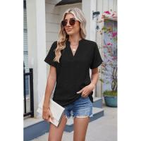 BUNO-2025 Blusas informales para mujer, camisas holgadas de manga corta con cuello de pico de Jacquard bordado a la moda, Tops elegantes de colores sólidos para verano - details 28