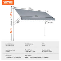 VEVOR-toldo retráctil para Patio, refugio de sombrilla con mango de manivela Manual, cubierta de sombrilla para Patio al aire libre - details 9
