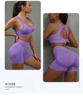 Conjunto de 2 uds de Yoga para mujer, sujetador con espalda hueca + pantalones cortos deportivos para levantamiento de cadera, conjunto de gimnasio sin costuras, ropa deportiva, chándal - details 17