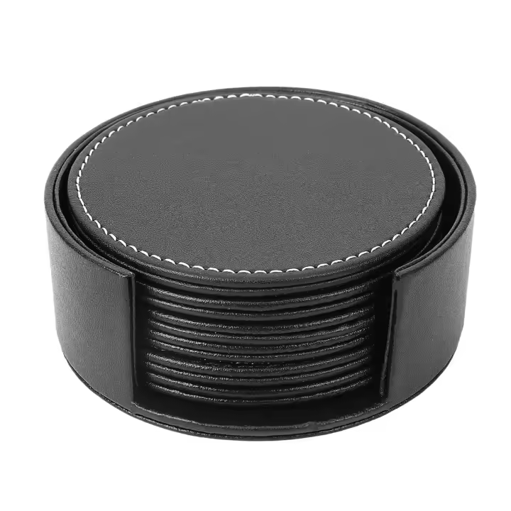 Juego de 6 posavasos de cuero para bebidas, tapete redondo para taza, almohadilla para uso doméstico y de cocina, color negro - 1
