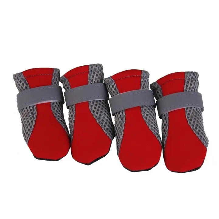Botas de malla antideslizantes para perros, zapatos reflectantes para cachorros, suela suave transpirable, protectores de patas de perro, ajustables, antideslizantes para mascotas al aire libre, 4 piezas - 1