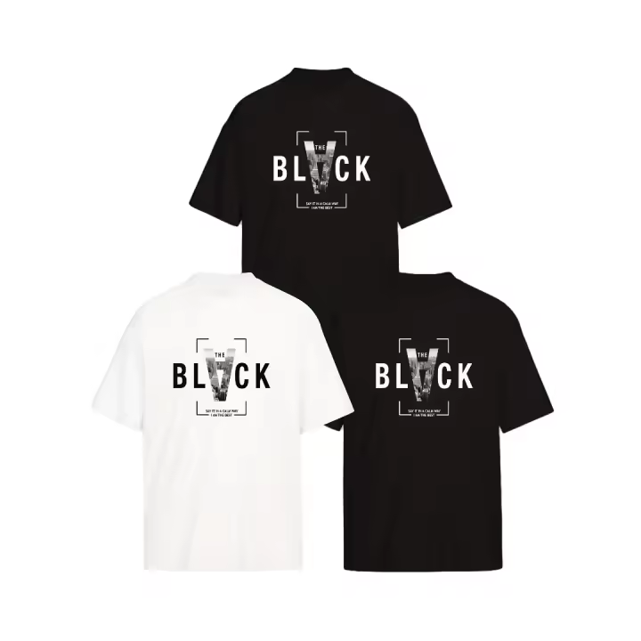 Camiseta de algodón 100% para hombre, estilo urbano, 3 piezas |   Estampado "BLVCK" Minimalista |   Transpirable y cómodo 210g |   Lavable a máquina - 1