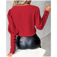 Blusa blanca de manga larga con cuello en V para mujer, Jersey informal y elegante para oficina, rosas, 2024 - details 4