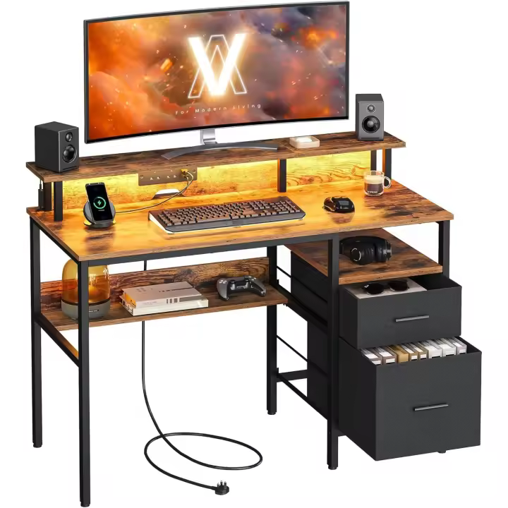 Luces LED y Tomas Corriente Incorporadas, Estante para Monitor, 55 x 120 x 90 cm, 2 Puertos USB-A - 1