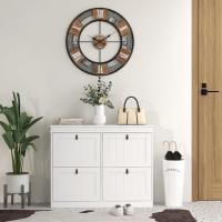 Mueble zapatero blanco estrecho con 2 puertas abatibles y estantes ajustables para 10 pares de zapatos para recibidor/pasillo. - details 2