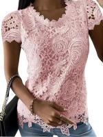 Blusa de Encaje Vintage Y2k Camiseta Sexy de Manga Corta con Cuello Redondo para Mujer - details 4