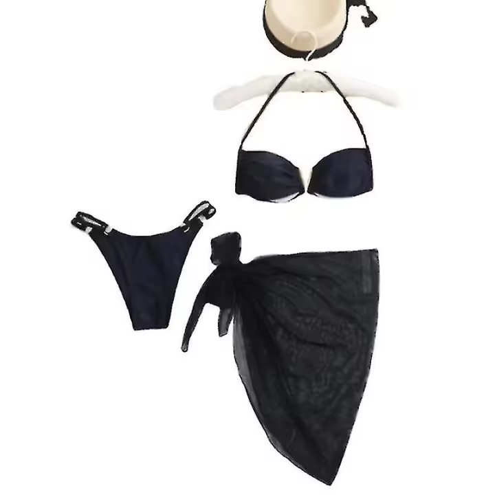 Bikini triangular envolvente para mujer, trajes de baño con falda de playa de malla, trajes de baño de 3 piezas - 1