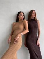 Mujer de punto sin mangas con cuello alto, vestido largo elegante de moda para otoño 2023 - details 3