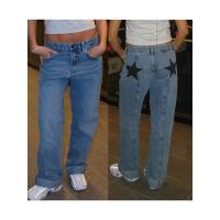 Pantalones vaqueros vintage Y2K para mujer con estampado de estrellas estéticas, pantalones largos de mezclilla de pierna recta sueltos, pantalones casuales de cintura baja - details 2