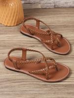Sandalias planas casuales con punta para mujer 2025 nuevo estilo sandalias de playa romanas tejidas slip-on talla grande - details 13