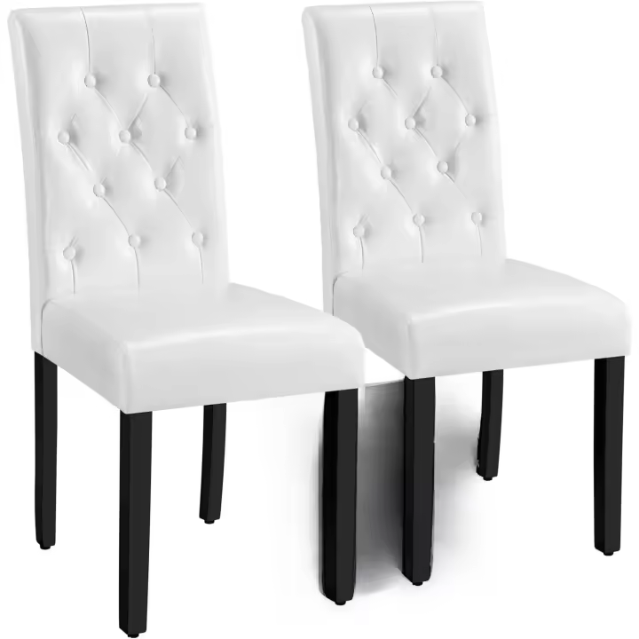 Juego de Sillas de Comedor Sillas Pack 2 de Salón Sintética de Piel Sillas Acolchadas con Respaldo Patas de Madera Silla Comedor Capacidad 135 KG Blanco - 1