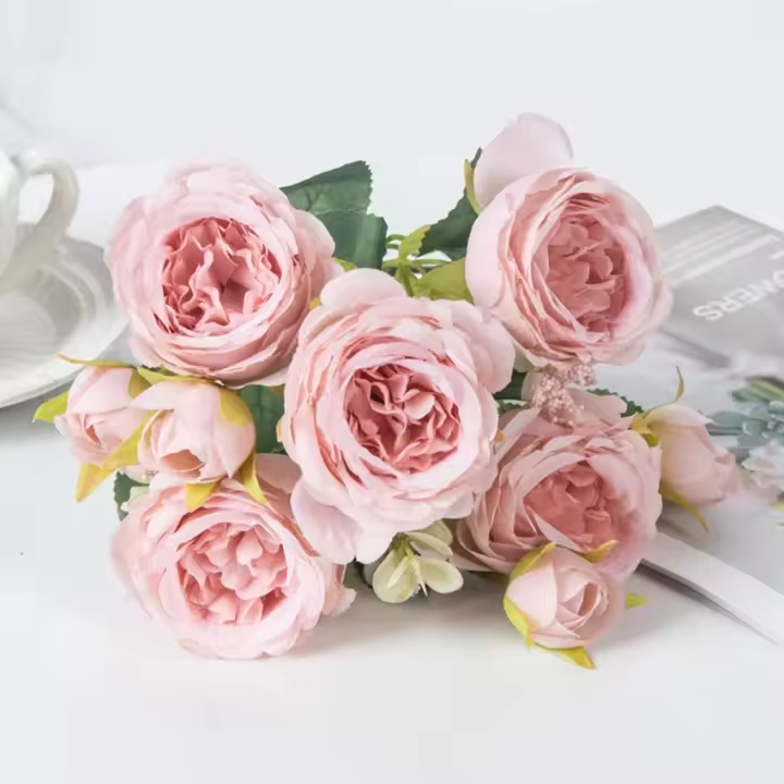 Flores artificiales de seda falsa, peonías blancas usadas para la decoración del hogar, florero de habitación, Corona de Navidad, ramo de boda, accesorios de fiesta - 1