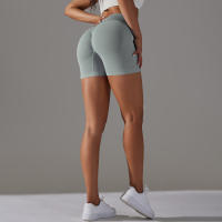 Hamidou pantalones cortos deportivos para mujer, Shorts de Yoga con cintura cruzada, gimnasio, entrenamiento, correr, cintura alta, realce de cadera, sin costuras, Fitness - details 30