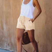 Shorts vaqueros casuales de cintura alta con cordón ajustable y cintura elástica para mujer, verano 2025 - details 4