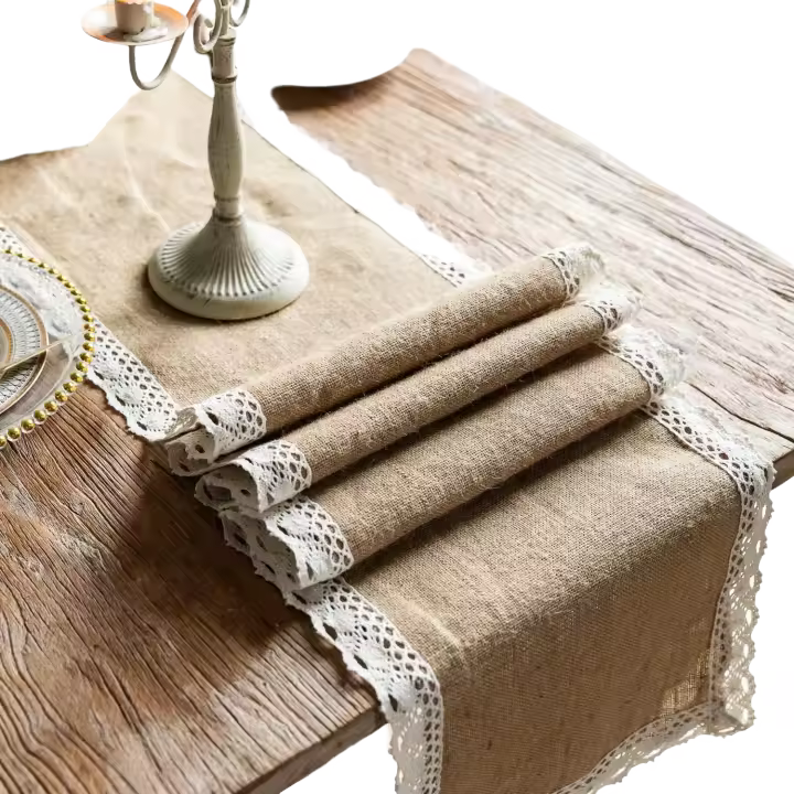 Camino raspador de yute con color crema, mesa de té rústica, vajilla para restaurante, cocina, decoración de fiesta - 1