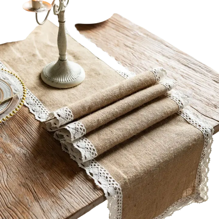 Camino raspador de yute con color crema, mesa de té rústica, vajilla para restaurante, cocina, decoración de fiesta - 1